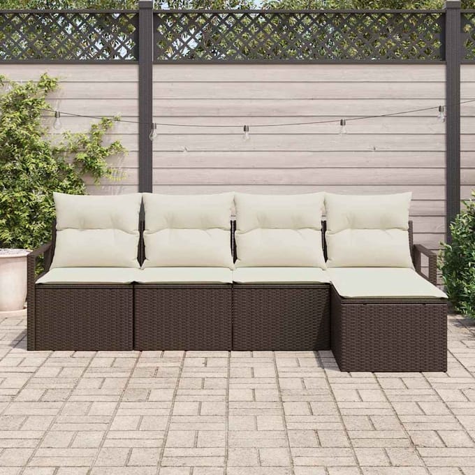 vidaXL Bankstel met kussen met opslag 5 pcs Bruin en Crème poly rattan