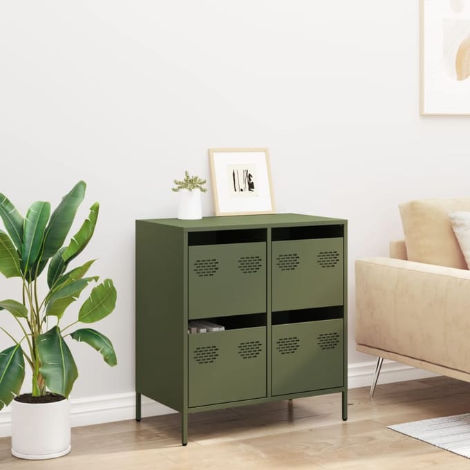 vidaXL - Dressoir - 68x39x73,5 - cm - koudgewalst - staal - olijfgroen