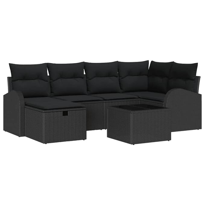 vidaXL - Bankstel - 7 - st - Zwart - poly - rattan