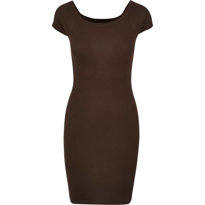 Urban Classics - Off Shoulder Rib Kokerjurk - M - Bruin