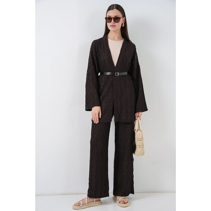 Textuur Kraag Kimono Broek Set