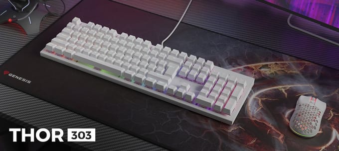 Genesis - NKG-1879 - THOR 303 - Gaming toetsenbord US LAYOUT RGB BACKLIGHT SILENT SWITCH WHITE HOT SWAP