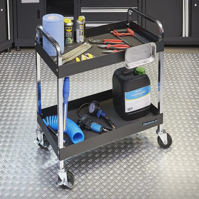 Datona® Gereedschapstrolley met 2 opbergvakken - Zwart