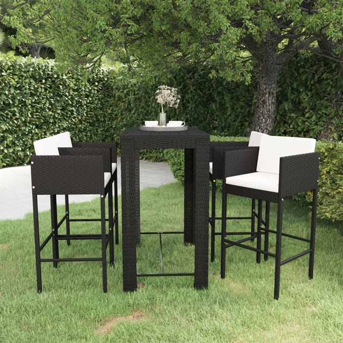 vidaXL - 5-delige - Tuinbarset - met - kussens - poly - rattan - zwart