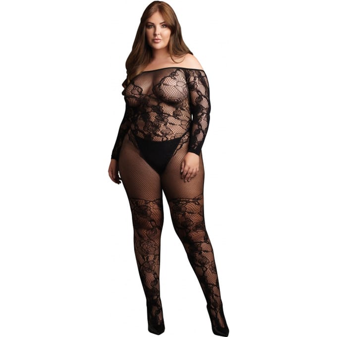 Bodystocking met off-shoulder lange mouwen - Plus Size