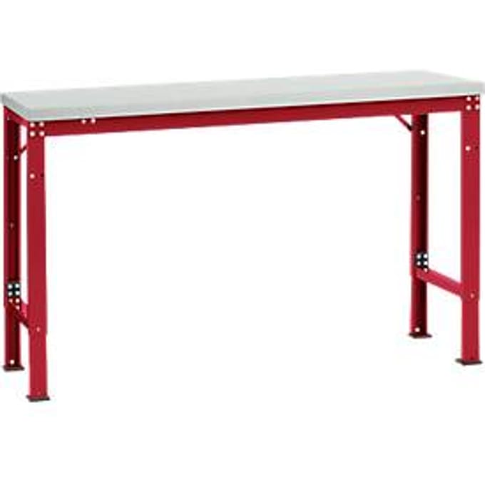 Manuflex basistafel UNIVERSAL Speciaal, 1500 x 800 mm, melamine lichtgrijs, robijnrood