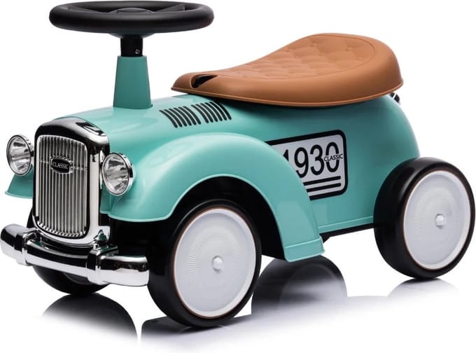 VROOOMY Classic 1930 Retro Loopauto 1 tot 3 jaar – Oldtimer Loopauto met EVA-rubberen banden & Claxon – Binnenspeelgoed Peuter met Blokstandaard & Cadeaubox – Groen
