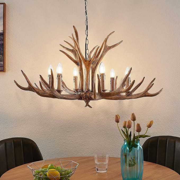 Lindby hanglamp Tejask, Ø 102 cm, 6-lamps, gewei, E14