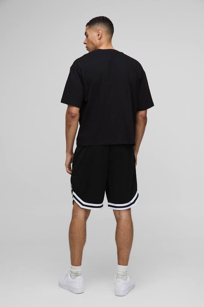 Oversized Boxy Homme Basketball Short Set | Black | Size Medium