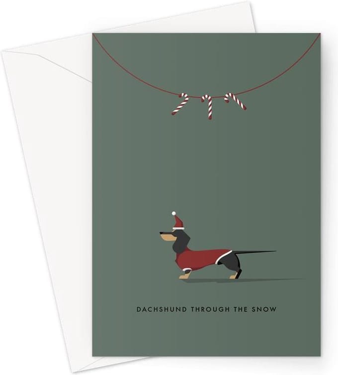 Hound & Herringbone - Zwarte Teckel Kerstkaart - Black and Tan Dachshund Festive Greeting Card