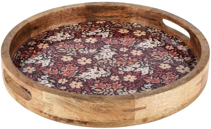 Dekoratief | Dienblad rond 'Retro Flower', hout/email, 35x35x5cm | A258028
