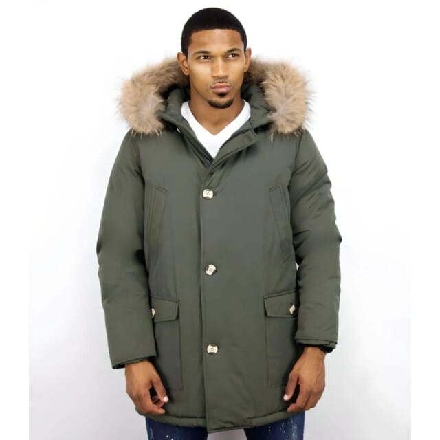 Enos Lange parka jas met bontkraag