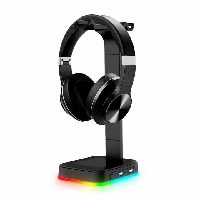 RGB Gaming Hoofdtelefoonstandaard Headsethouder Hangerrek Met Oplaadpoort Stabiele Basis voor Alle zwart