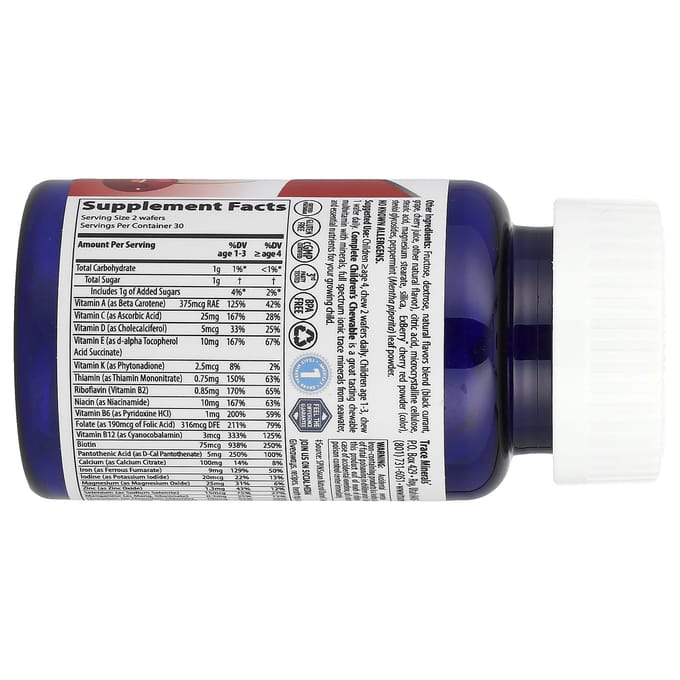 Trace, Compleet Multi Kauwtabletten voor Kinderen, Wilde Kers, 60 Kauwtabletten