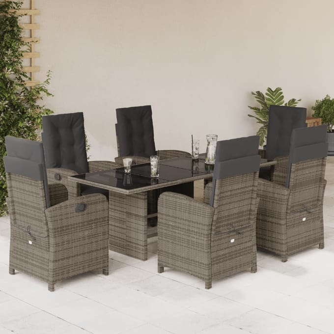 vidaXL - 7-delige - Tuinset - met - kussens - poly - rattan - grijs