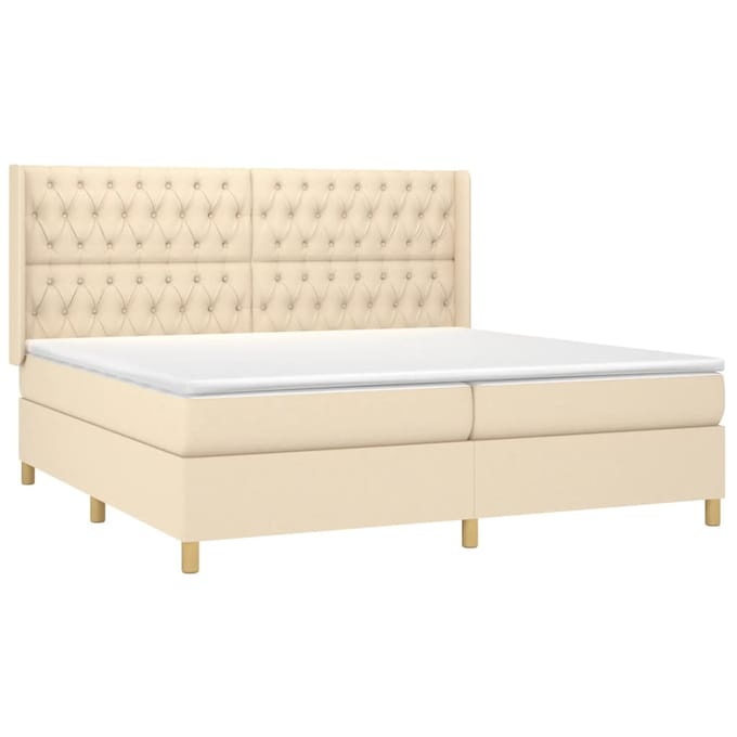 vidaXL - Boxspring - met - matras - stof - crèmekleurig - 200x200 - cm