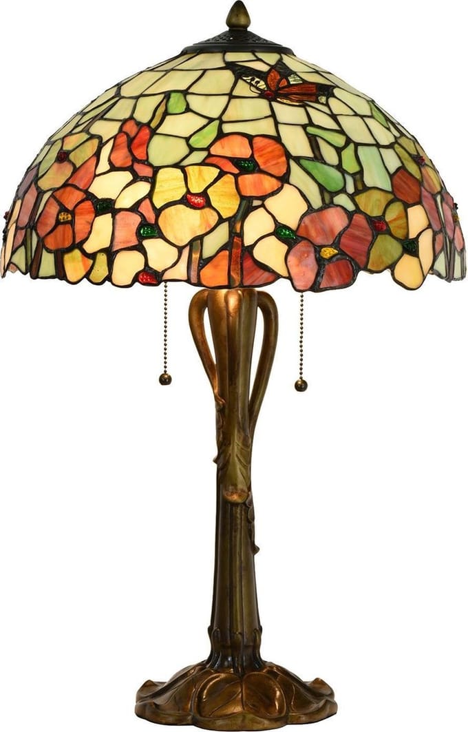 Lumilamp Tiffany Tafellamp Ø 40x63 cm Beige Rood Glas Bloemen