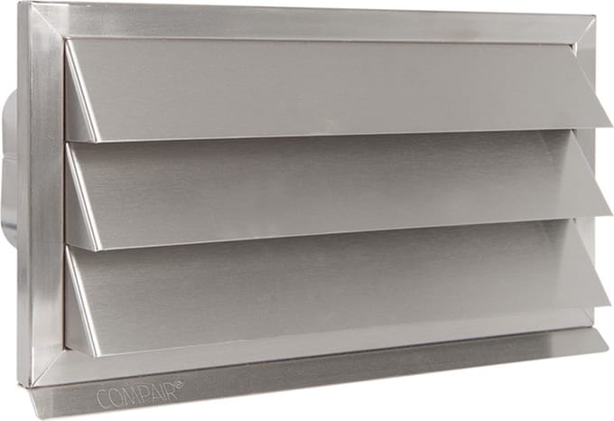 RVS buitenrooster Eco+ vaste lamellen+terugslagklep 220x90mm