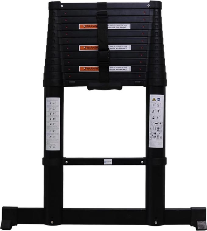 Borg Professionele Telescopische - Zwarte uitvoering -  Uitschuifbare ladder - 3.8m - met Softclose en Dwarsbalk