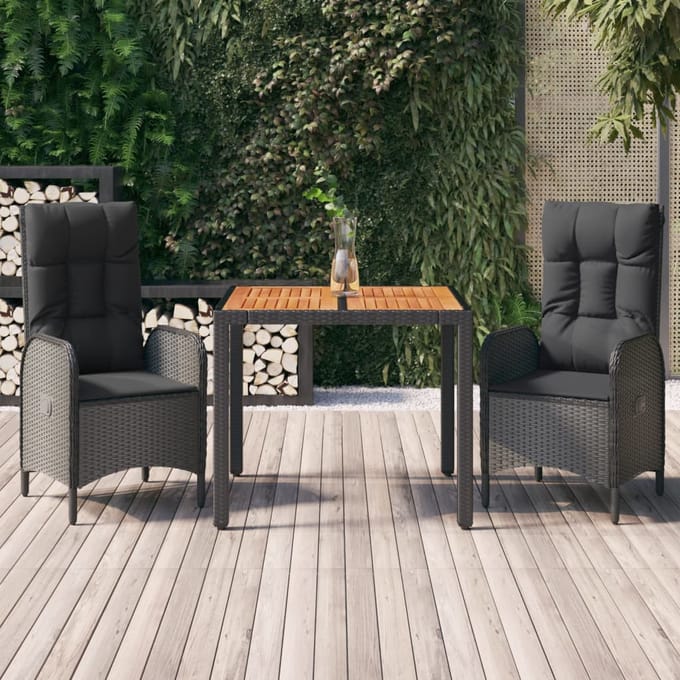 vidaXL - 3-delige - Tuinset - met - kussens - poly - rattan - zwart