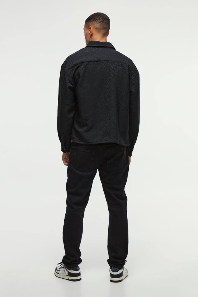 Oversized Leopard Jacquard Overshirt | Black | Size Medium