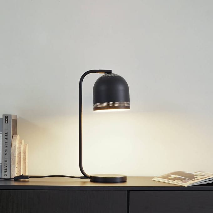 Nola tafellamp Oura, zwart, hoogte 45 cm, ijzer, E14