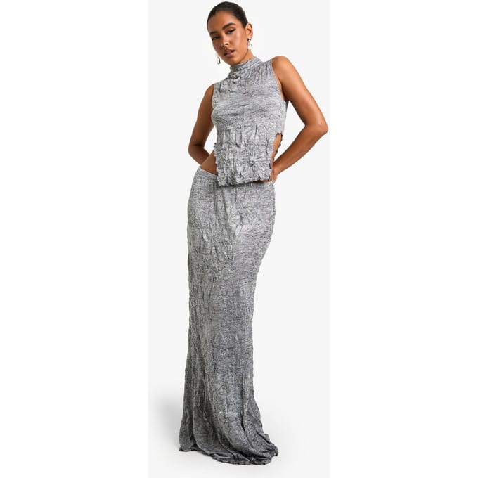 boohoo Dames Crinkle Marl Maxi Rok | Grijs | Maat: 42