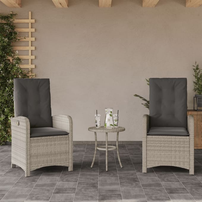 vidaXL - 3-delige - Bistroset - met - kussens - poly - rattan - lichtgrijs