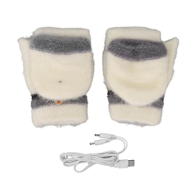 Gants Chauffants Électriques USB Chauffage Double Face Garde au Chaud Gants Mitaines Sans Doigts avec Couvre-mains White
