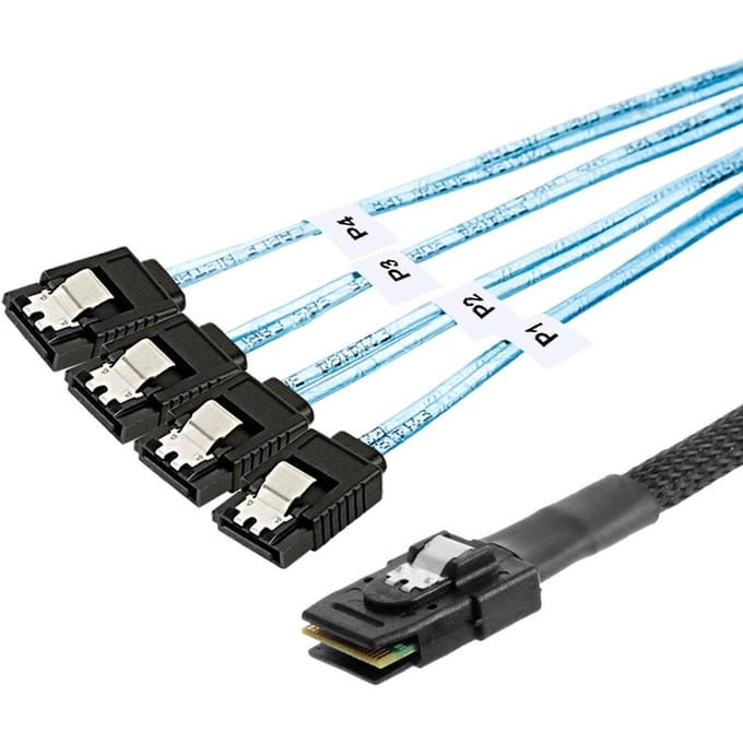 Mini SAS SFF-8087 naar 4 SATA harde schijf kabel server datakabel met 12Gbps transmissiesnelheid 0.5M zwart
