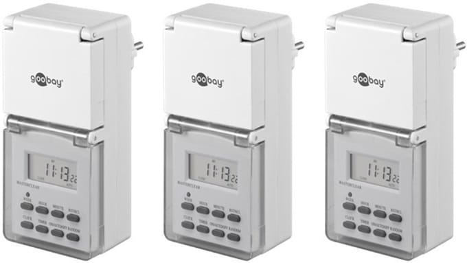 Goobay tijdschakelklok set van 3 stuks - digitaal (10 programma's per week) - voor buiten (IP44) / wit