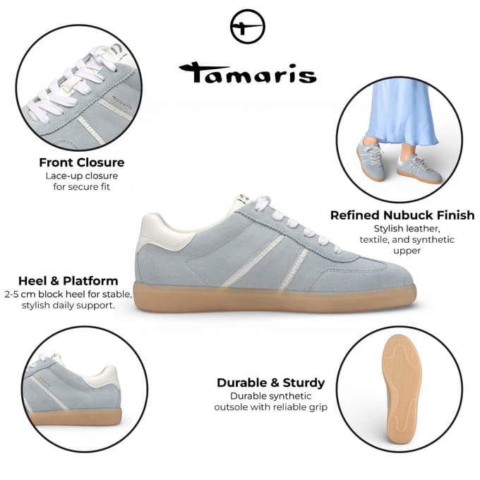 Tamaris dames sneakers van blauw-wit leer