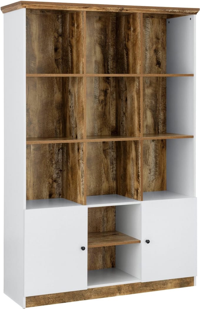 Castor-Boekenkast - 2-deurs 9-vakken - Wit Eikenlook