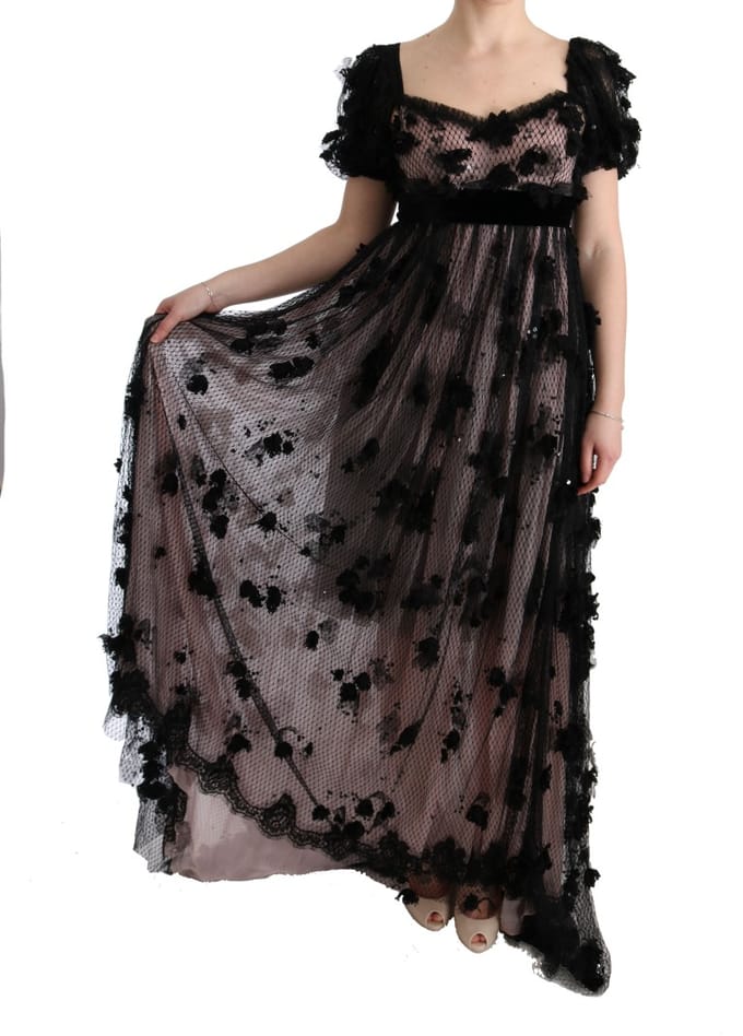 Gestikte Bloemen Gown met Lange Mouwen