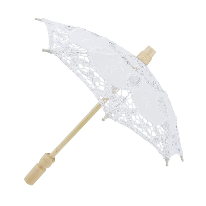 Bruids Paraplu Kant Katoen Borduurwerk Handgemaakt Parasol Paraplu Bruiloft Benodigdheid(Wit ) White white