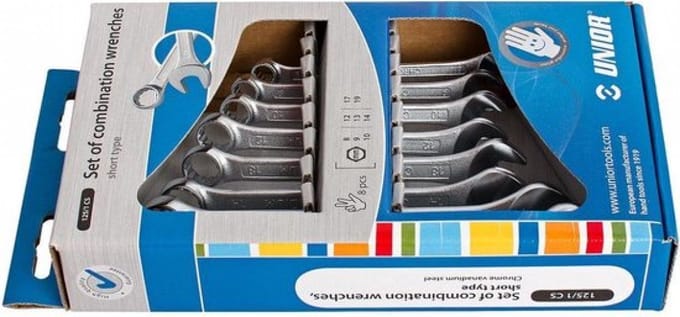 UNIOR - SET COMBI SLEUTELS KORT - 8 - 19 MM / 8 PCS