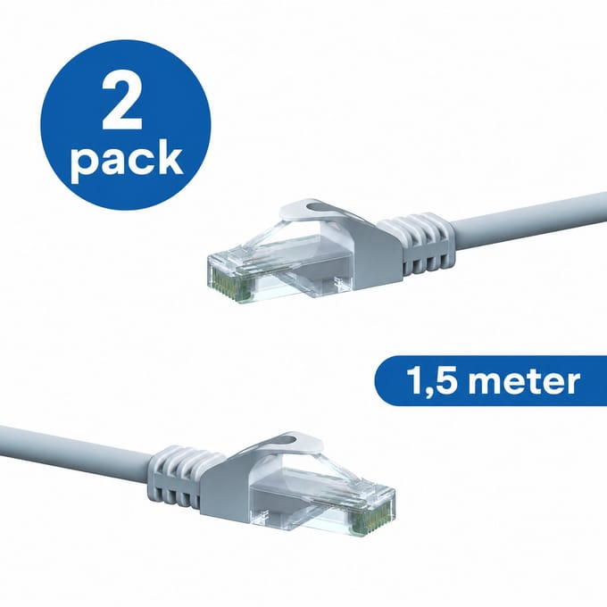 Danicom CAT6 UTP patchkabel - 1,50 meter wit - CCA - 2 stuks - netwerkkabel - internetkabel - UTP kabel - RJ45 - 1000 mbit/s