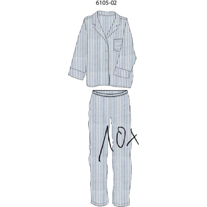 Phil & Co Heren Pyjama Set Lang Geweven Blauw Gestreept Knoopsluiting - Maat M