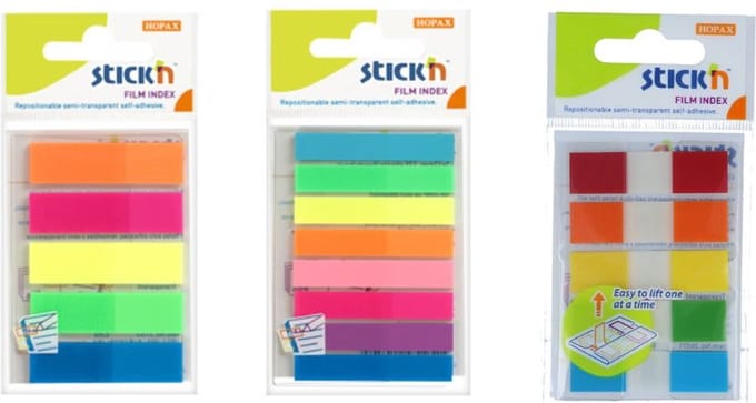 Stick'n - Film Index Tabs - 3 Pack - Verschillende Kleuren - 385 Sticky Notes