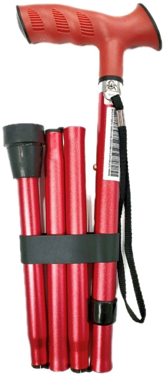 Premis Lichtgewicht Wandelstok Opvouwbaar Met Luxe TPR Greep - Rood / Roze