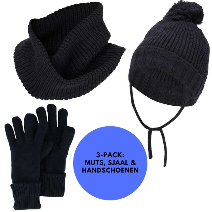 Winterset Jongens - Handschoenen/Sjaal/Muts - Effen - 4 t/m 8 jaar - Marine blauw