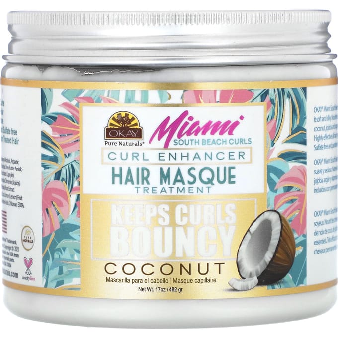 Okay Pure Naturals, Miami South Beach Curl, Soin Masque Améliorateur de Boucles, Noix de Coco, 17 oz (482 g) beige