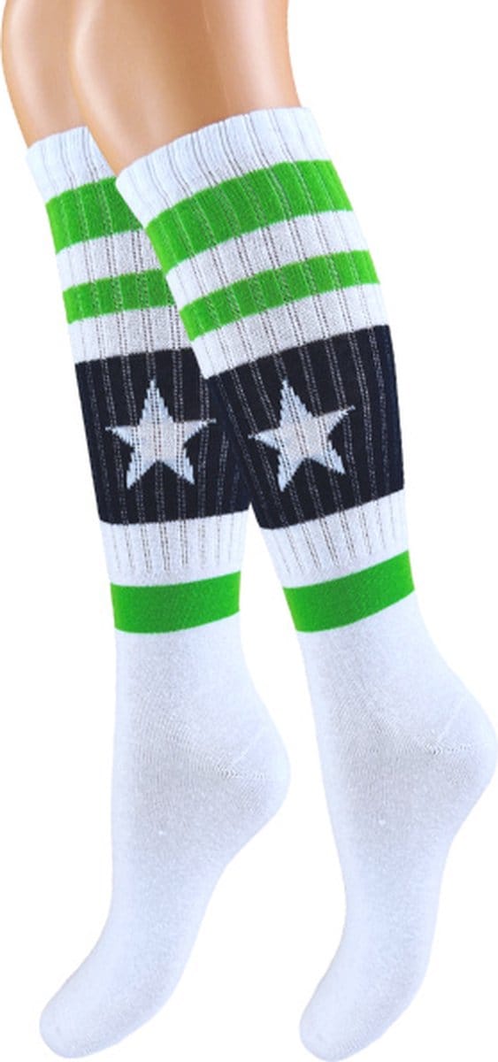 Kniekousen - Sportlook - Ster - Wit/Groen 31-34