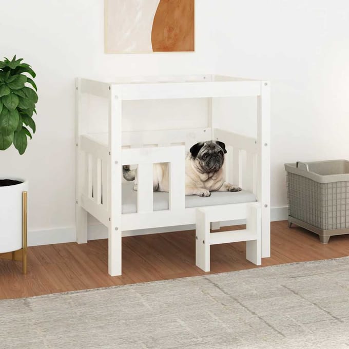 vidaXL - Hondenmand - 65,5x50,5x70 - cm - massief - grenenhout - wit