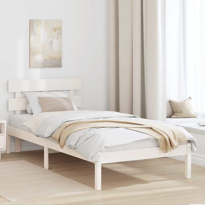 vidaXL - Bedframe - met - hoofdeinde - Wit - 90 - x - 200 - cm - Massief - grenenhout
