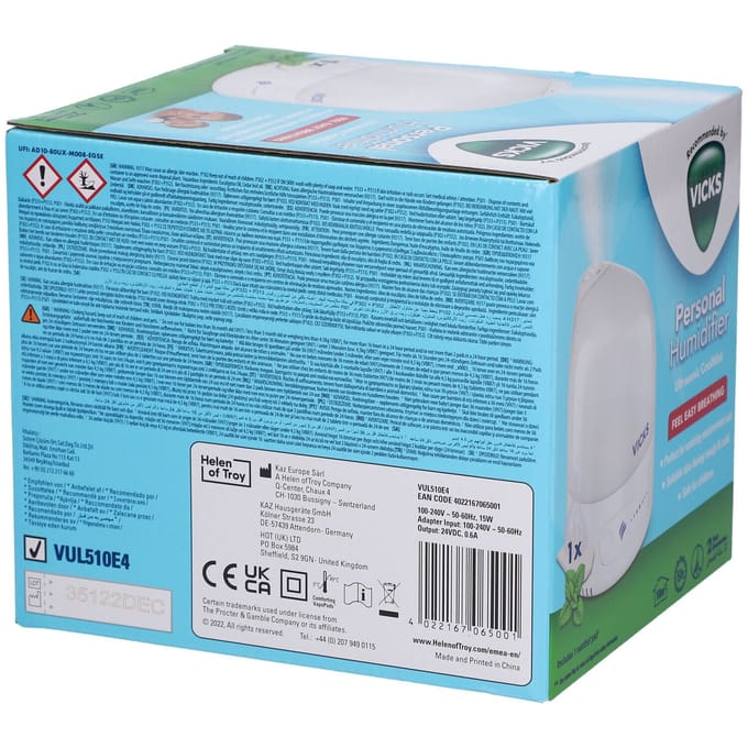 Vicks® Personal CoolMist Ultraschall-Luftbefeuchter VUL510E4 mit VapoPad 1