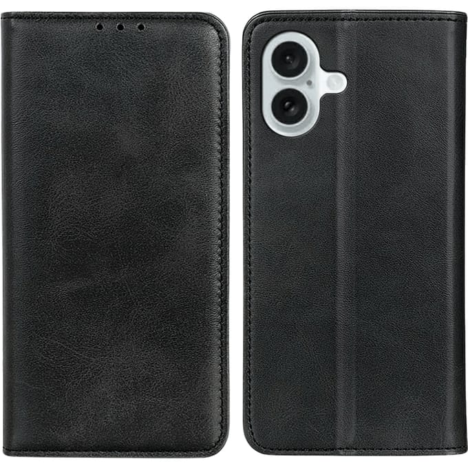 CaseBody Apple iPhone 17 Real Leather Wallet Hoesje Zwart