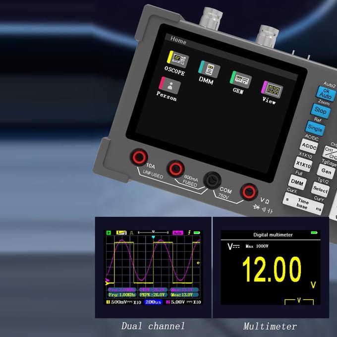 3in1 Oscilloscoop Multimeter Signaalgenerator Machine 3,2 inch IPS Display Oscoop Meter Handheld veelkleurig