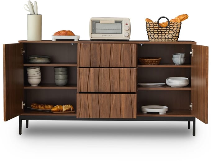 Wishdor Dressoir Met 3 Lades - Verstelbare Planken - MDF - Donkerbruin - 150 X 40 X 80 Cm
