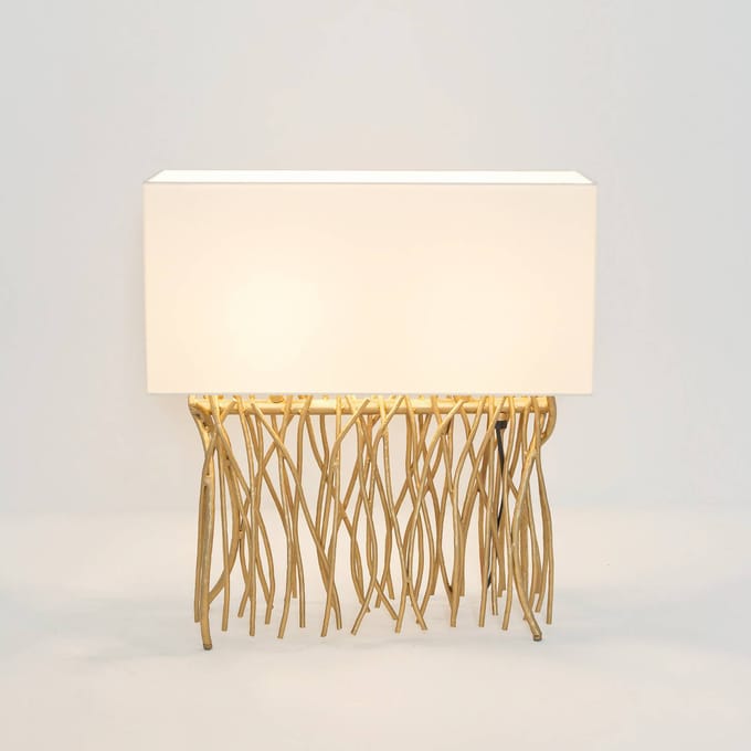 Holländer Tafellamp CAPRI, goud/ecru, hoogte 51 cm, metaal, 2 x E14